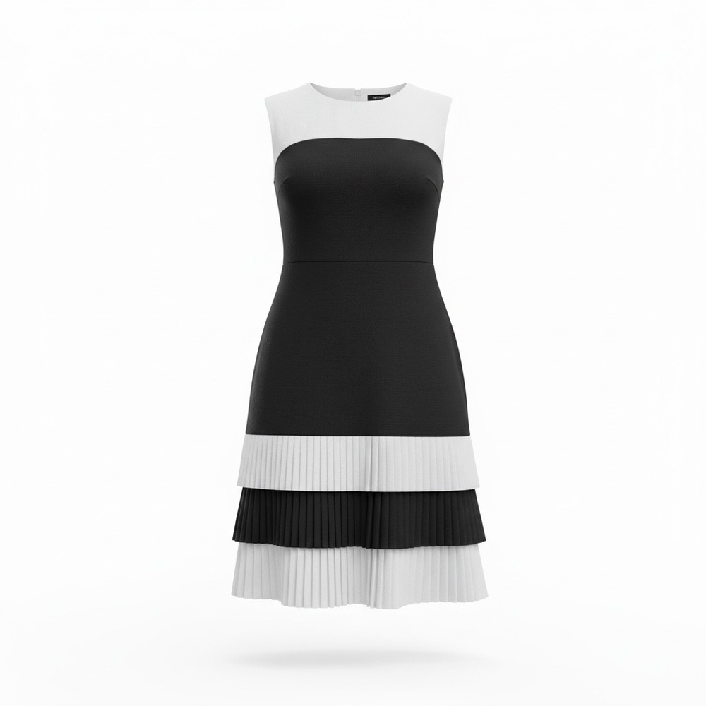 Frank Lyman Design Black and White Layered Midi Dress